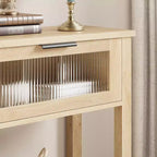 Mesa de entrada de 43.3'', mesa consola de madera con 2 cajones de cristal y estante abierto, almacenamiento detrás del sofá, para sala de estar, pasillo