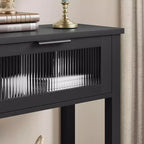 Mesa de entrada de 43.3'', mesa consola de madera con 2 cajones de cristal y estante abierto, almacenamiento detrás del sofá, para sala de estar, pasillo