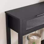 Mesa de entrada de 43.3'', mesa consola de madera con 2 cajones de cristal y estante abierto, almacenamiento detrás del sofá, para sala de estar, pasillo