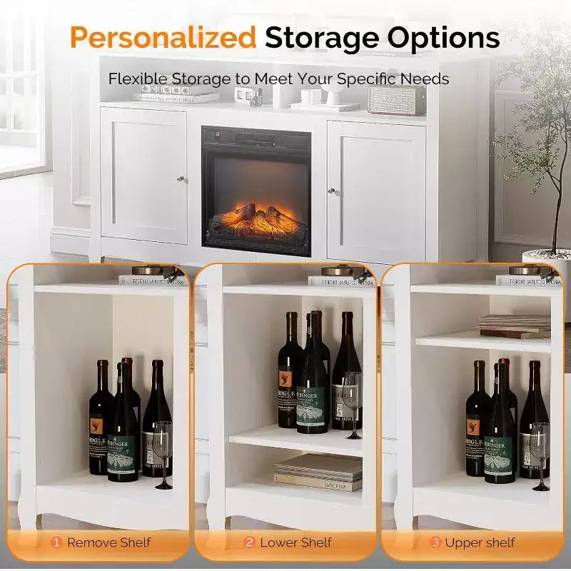 Mueble TV para Chimenea VINGLI de hasta 70 Pulgadas, Centro de Entretenimiento Moderno Francés con Calefactor Eléctrico y Patas Curvas