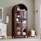 63.2 Gabinete de despensa de cocina con arco, estante de exhibición de 5 niveles con estante ajustable y 2 puertas grandes de vidrio, para cocina, comedor, sala de estar