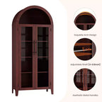 63.2 Gabinete de despensa de cocina con arco, estante de exhibición de 5 niveles con estante ajustable y 2 puertas grandes de vidrio, para cocina, comedor, sala de estar