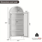 63.2 Gabinete de despensa de cocina con arco, estante de exhibición de 5 niveles con estante ajustable y 2 puertas grandes de vidrio, para cocina, comedor, sala de estar