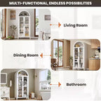 63.2 Gabinete de despensa de cocina con arco, estante de exhibición de 5 niveles con estante ajustable y 2 puertas grandes de vidrio, para cocina, comedor, sala de estar