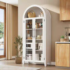 63.2 Gabinete de despensa de cocina con arco, estante de exhibición de 5 niveles con estante ajustable y 2 puertas grandes de vidrio, para cocina, comedor, sala de estar