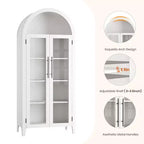 63.2 Gabinete de despensa de cocina con arco, estante de exhibición de 5 niveles con estante ajustable y 2 puertas grandes de vidrio, para cocina, comedor, sala de estar