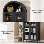 63.2 Gabinete de despensa de cocina con arco, estante de exhibición de 5 niveles con estante ajustable y 2 puertas grandes de vidrio, para cocina, comedor, sala de estar