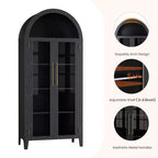 63.2 Gabinete de despensa de cocina con arco, estante de exhibición de 5 niveles con estante ajustable y 2 puertas grandes de vidrio, para cocina, comedor, sala de estar