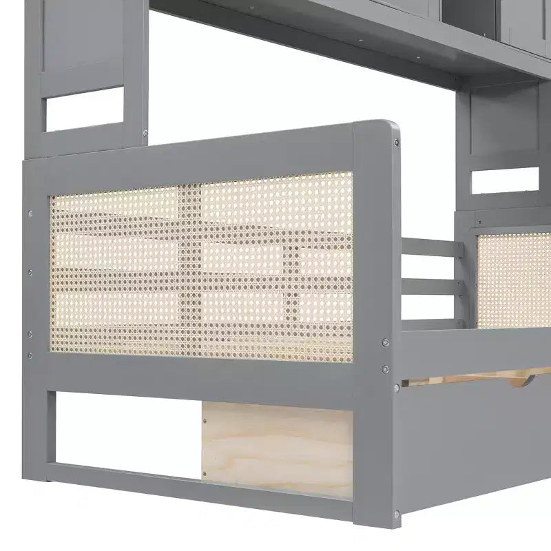 Sofá cama doble/matrimonial con estantería de almacenamiento, sofá cama de madera con armarios y estantes de almacenamiento