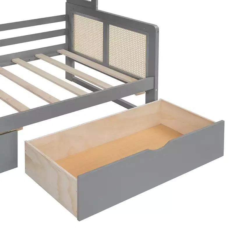 Sofá cama doble/matrimonial con estantería de almacenamiento, sofá cama de madera con armarios y estantes de almacenamiento