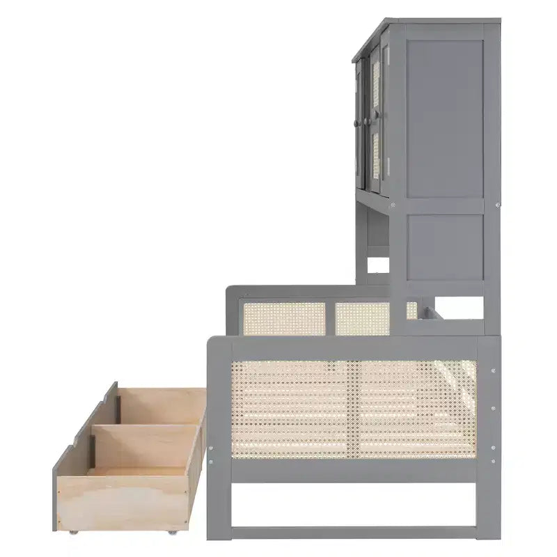 Sofá cama doble/matrimonial con estantería de almacenamiento, sofá cama de madera con armarios y estantes de almacenamiento
