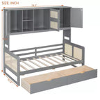 Sofá cama doble/matrimonial con estantería de almacenamiento, sofá cama de madera con armarios y estantes de almacenamiento