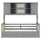 Sofá cama doble/matrimonial con estantería de almacenamiento, sofá cama de madera con armarios y estantes de almacenamiento