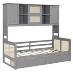 Sofá cama doble/matrimonial con estantería de almacenamiento, sofá cama de madera con armarios y estantes de almacenamiento