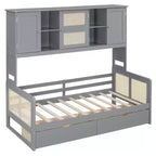 Sofá cama doble/matrimonial con estantería de almacenamiento, sofá cama de madera con armarios y estantes de almacenamiento