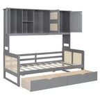 Sofá cama doble/matrimonial con estantería de almacenamiento, sofá cama de madera con armarios y estantes de almacenamiento