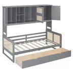 Sofá cama doble/matrimonial con estantería de almacenamiento, sofá cama de madera con armarios y estantes de almacenamiento