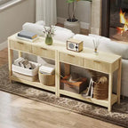 HOMCOM Mesa consola moderna de 35 pulgadas con almacenaje, mesa estrecha para pasillo con cajones de paneles estriados y estante para sala de estar, natural