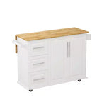 Okak Isla de Cocina Moderna con Encimera Abatible y Cajones, Carrito de Cocina Móvil con Ruedas y Estantes, Armario de Almacenamiento, Mesa de Comedor Plegable