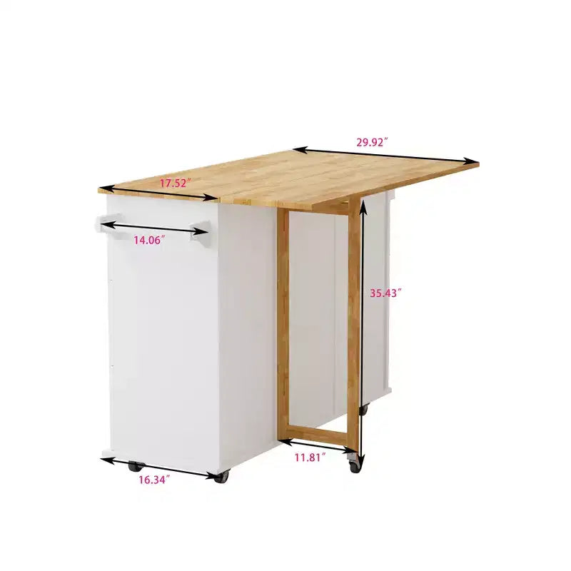 Okak Isla de Cocina Moderna con Encimera Abatible y Cajones, Carrito de Cocina Móvil con Ruedas y Estantes, Armario de Almacenamiento, Mesa de Comedor Plegable