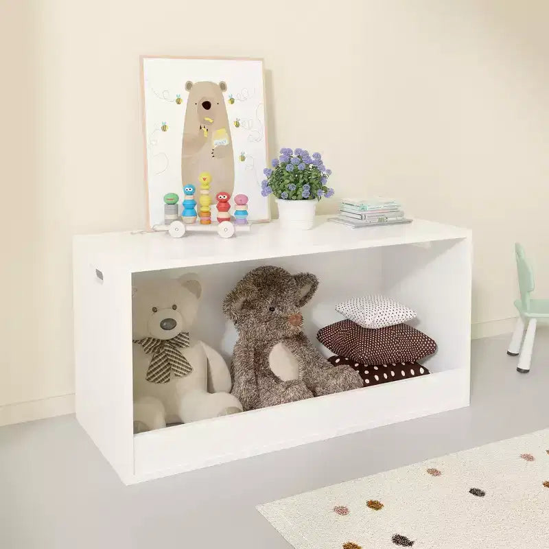 Caja de almacenamiento de juguetes abierta Whisen para niños, cubo organizador de madera, gran espacio de almacenamiento - Blanco