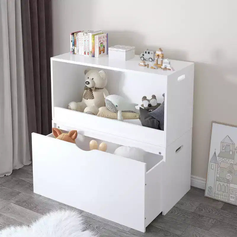 Caja de almacenamiento de juguetes abierta Whisen para niños, cubo organizador de madera, gran espacio de almacenamiento - Blanco