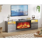 Mueble de TV moderno con iluminación LED, que incluye armarios de almacenamiento y estantes, adecuado para dormitorios y salas de estar.