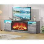 Mueble de TV moderno con iluminación LED, que incluye armarios de almacenamiento y estantes, adecuado para dormitorios y salas de estar.