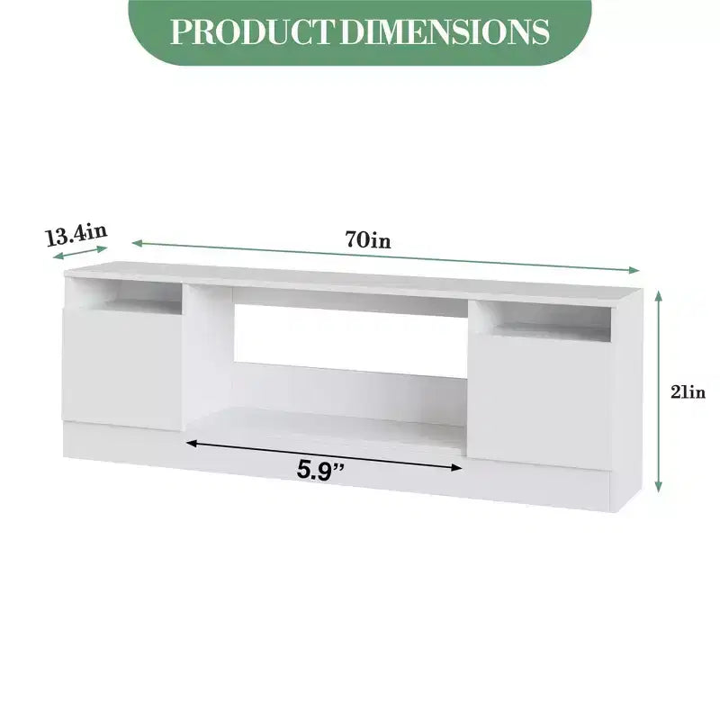 Mueble de TV moderno con iluminación LED, que incluye armarios de almacenamiento y estantes, adecuado para dormitorios y salas de estar.