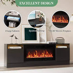 Mueble de TV moderno con iluminación LED, que incluye armarios de almacenamiento y estantes, adecuado para dormitorios y salas de estar.