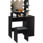 VINGLI Tocador con Espejo y Luces, Tocador de Maquillaje con Cajones y Taburete para Dormitorio, Negro