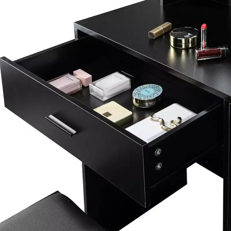 VINGLI Tocador con Espejo y Luces, Tocador de Maquillaje con Cajones y Taburete para Dormitorio, Negro