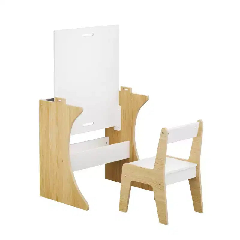 Juego de mesa Whisen para niños con una silla, mesa de estudio de madera multifuncional para niños - Tablero convertible - Blanco
