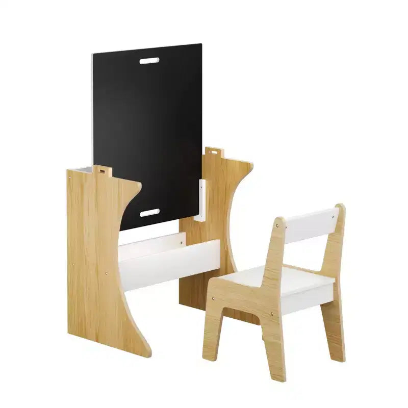 Juego de mesa Whisen para niños con una silla, mesa de estudio de madera multifuncional para niños - Tablero convertible - Blanco
