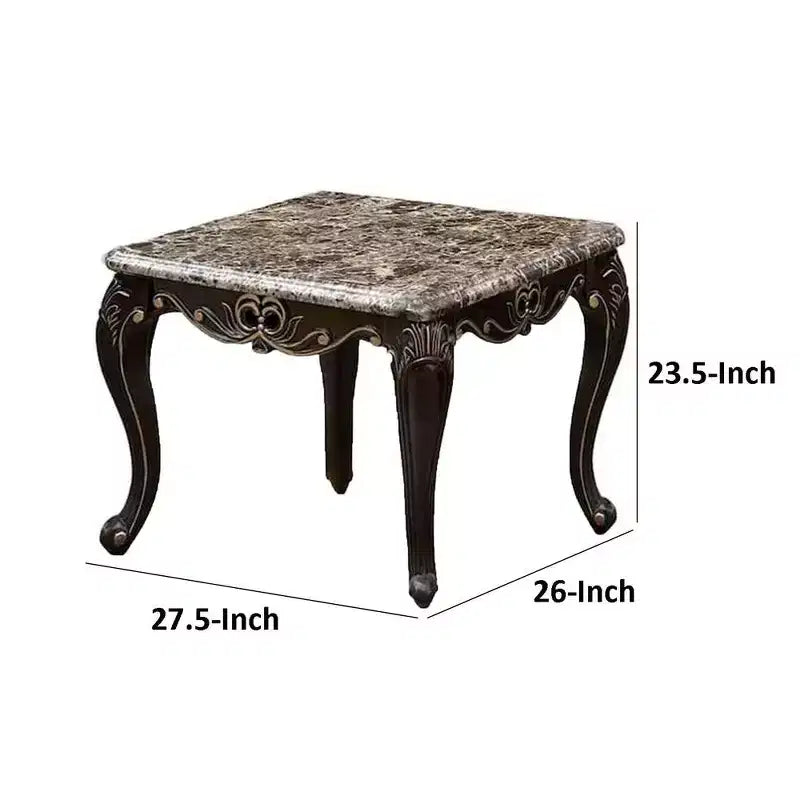 Mesa auxiliar Royal Hampton, madera nogal oscuro, detalles tallados, 28 pulgadas