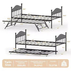 Acekool Sofá cama con nido elevable, estructura de cama doble de metal con cabecero convertible en sofá, soporte de listones de acero reforzado, marrón rústico