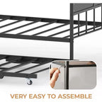 Acekool Sofá cama con nido elevable, estructura de cama doble de metal con cabecero convertible en sofá, soporte de listones de acero reforzado, marrón rústico