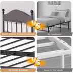 Acekool Sofá cama con nido elevable, estructura de cama doble de metal con cabecero convertible en sofá, soporte de listones de acero reforzado, marrón rústico