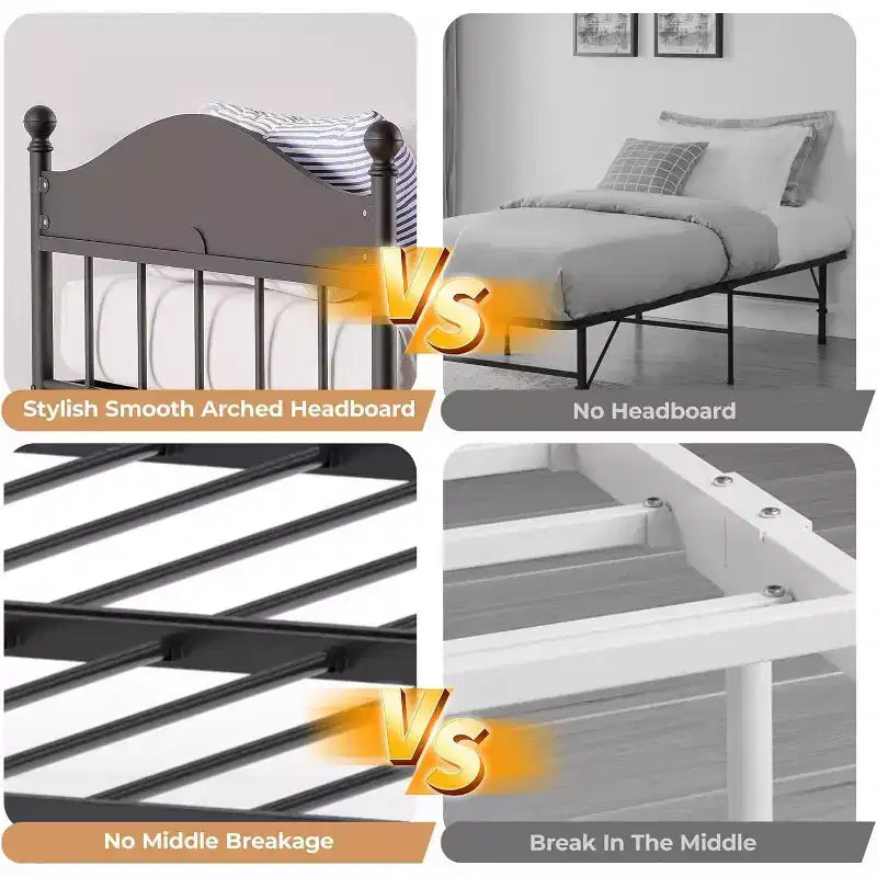 Acekool Sofá cama con nido elevable, estructura de cama doble de metal con cabecero convertible en sofá, soporte de listones de acero reforzado, marrón rústico