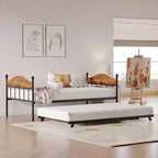 Acekool Sofá cama con nido elevable, estructura de cama doble de metal con cabecero convertible en sofá, soporte de listones de acero reforzado, marrón rústico