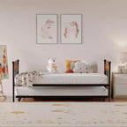 Acekool Sofá cama con nido elevable, estructura de cama doble de metal con cabecero convertible en sofá, soporte de listones de acero reforzado, marrón rústico