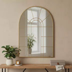 HomeRoots 41 Espejo decorativo enmarcado de metal negro con forma de arco y panel de ventana