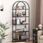 Estantería abierta de 5 niveles con arco, estantería moderna con marco de metal, estantería de pie para dormitorio, sala de estar, oficina en casa