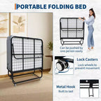 Cama plegable Coolmee con colchón, cama plegable portátil con ruedas y bolsillo lateral de almacenamiento para oficina, dormitorio, ahorro de espacio, fácil almacenamiento