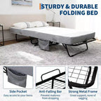 Cama plegable Coolmee con colchón, cama plegable portátil con ruedas y bolsillo lateral de almacenamiento para oficina, dormitorio, ahorro de espacio, fácil almacenamiento