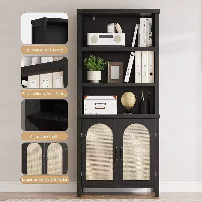 Estantería y Librería con Puertas, Estantería Alta de 180 cm con Armarios de Almacenamiento para Oficina en Casa