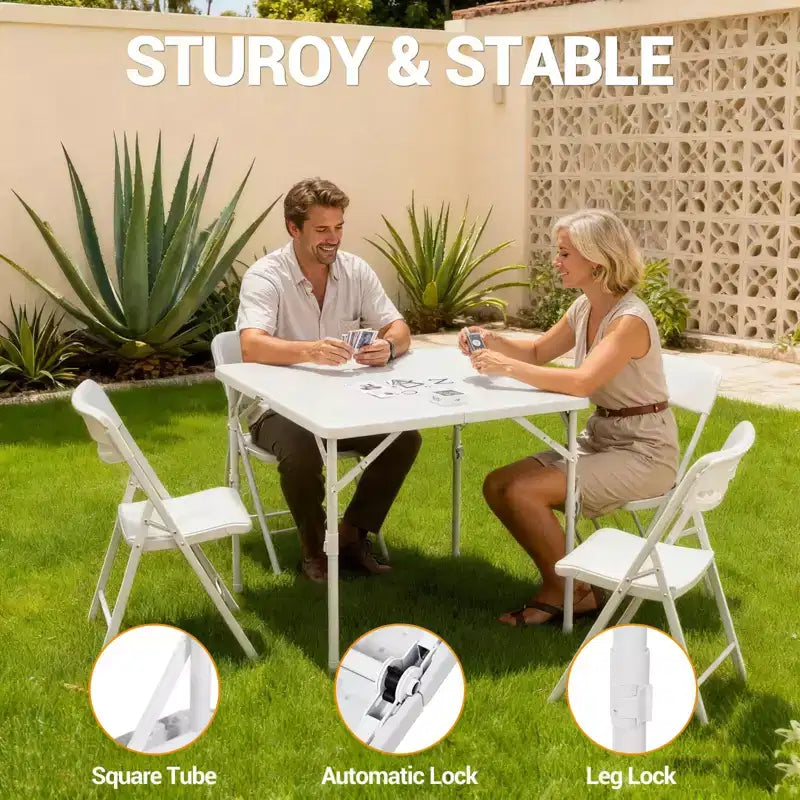 Mesa Plegable Cuadrada de 34, Mesa Plegable Portátil Multifuncional para Cartas con Asa de Transporte para Uso en Interiores, Exteriores, Camping, con Superficie de Plástico