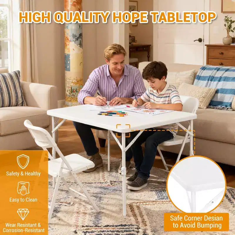 Mesa Plegable Cuadrada de 34, Mesa Plegable Portátil Multifuncional para Cartas con Asa de Transporte para Uso en Interiores, Exteriores, Camping, con Superficie de Plástico