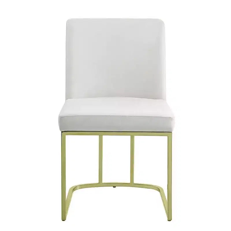 Juego de 2 sillas de comedor Royal Hampton de 24 pulgadas, terciopelo suave blanquecino, base de metal dorado