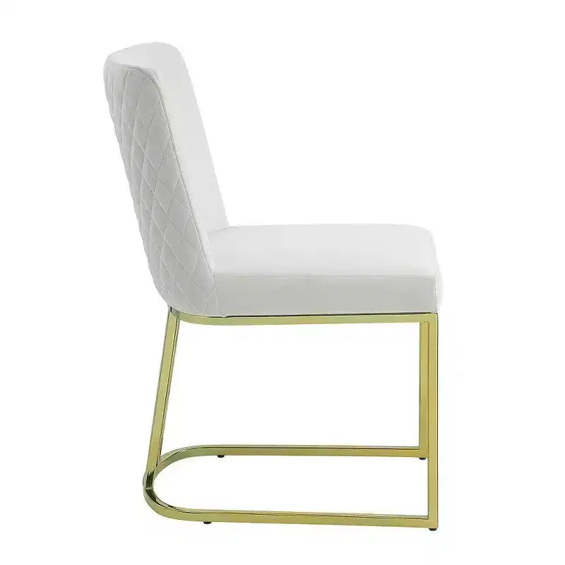 Juego de 2 sillas de comedor Royal Hampton de 24 pulgadas, terciopelo suave blanquecino, base de metal dorado